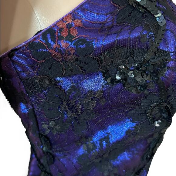 LA Glo Vintage 90s Cocktail Medium Prom Glam Rock Lace Sequins Sweetheart Purple - Picture 5 of 13